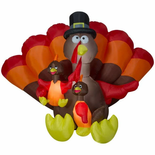 Gemmy Airblown Inflatable Turkey Family Scene