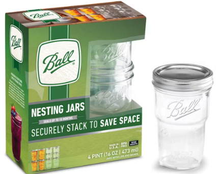 Ball 4-Pack 16 oz Pint Wide Mouth Nesting Jar