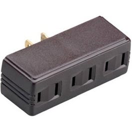Single-To-Triple Plug In Adapter, 2-Pole, 2-Wire, Brown, 15-Amp, 125-Volt