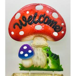 Cheap Carls Welcome Mushroom w/frog on Two Poles
