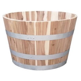 Barrel Wood Planter, Natural Acacia