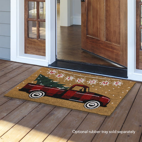 Briarwood Lane Red Checkered Truck Christmas Natural Fiber Coir Doormat