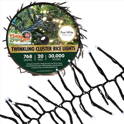 Holiday Bright Lights 768L Pure White Twinkle Cluster Rice Light Sets (Reel)