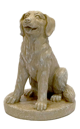 Athens Stone Casting Sitting Golden Retriever on Base