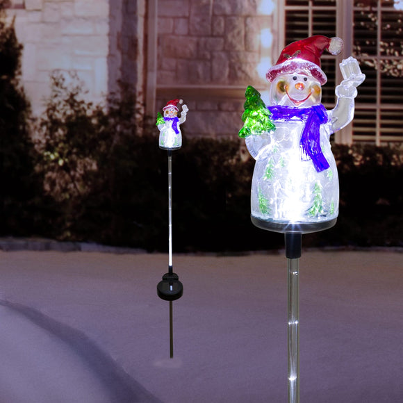 Alpine  2PK Solar Snowman Stake