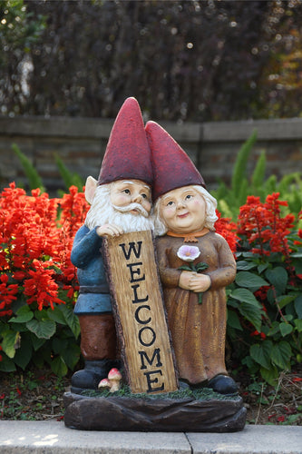 Hi-Line Gift Robert & Sofia Standing Gnome Couple with Welcome Sign