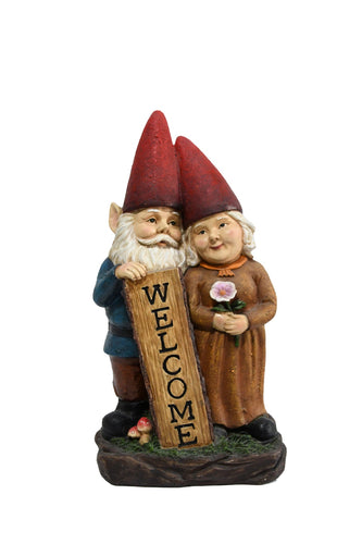 Hi-Line Gift Robert & Sofia Standing Gnome Couple with Welcome Sign