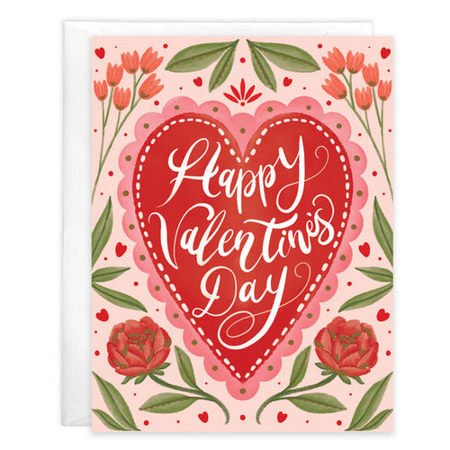 Gina B Designs Valentine Card Scallop Heart/Flowers Greeting Card