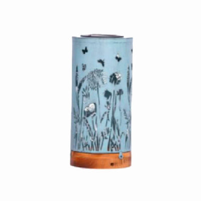 Moonrays Solar Cylinder Light, Metal & Wood, Assorted Garden Themes, 9 In. High