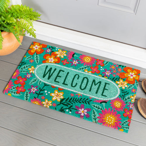 Evergreen Floral Patterned Bunny Florals Coir Mat