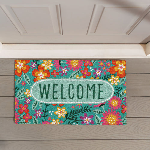 Evergreen Floral Patterned Bunny Florals Coir Mat