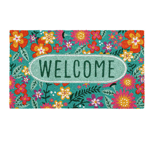 Evergreen Floral Patterned Bunny Florals Coir Mat