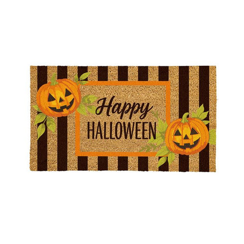 Evergreen Happy Halloween Striped Jack O' Lanterns Coir Mat