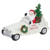 Alpine Merry Christmas Santa in Vintage White Car Statue w/LEDs