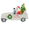 Alpine Merry Christmas Santa in Vintage White Car Statue w/LEDs