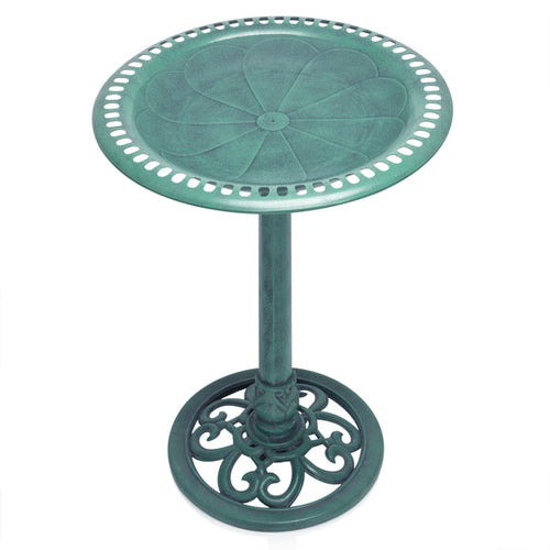 Alpine Aged Green Pedestal Birdbath with Scrollwork