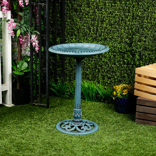 Alpine Aged Green Pedestal Birdbath with Scrollwork