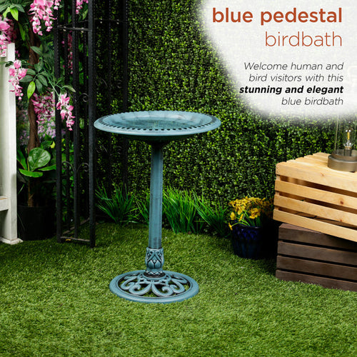 Alpine Aged Green Pedestal Birdbath with Scrollwork
