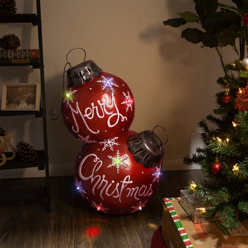 Alpine Merry Christmas Stacked Ornament Statue w/Color Changing LEDs