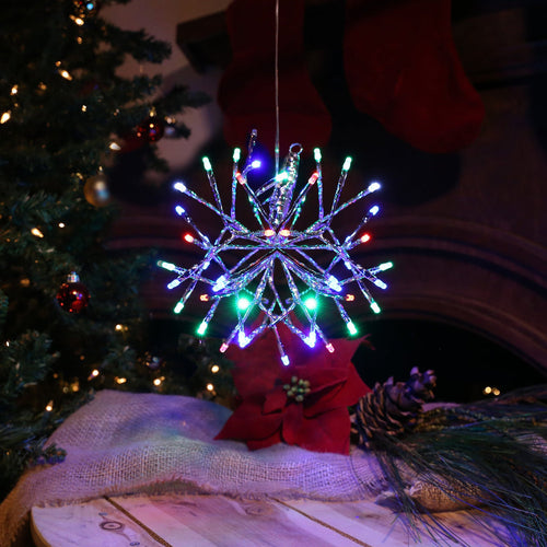 Alpine Multicolor Snowflake Hanging Ornament w/Multiclr/Wht LEDs-Sm