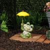 Alpine Sitting Jolly Frog with Yellow Umbrella Statue