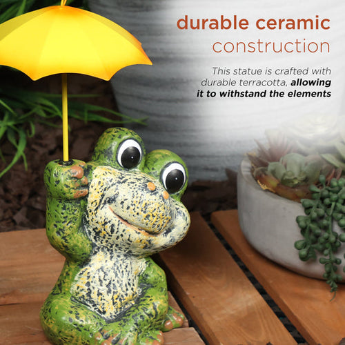 Alpine Sitting Jolly Frog with Yellow Umbrella Statue
