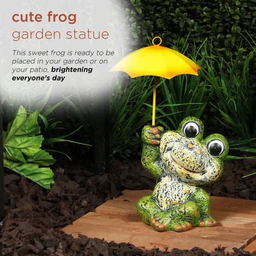 Alpine Sitting Jolly Frog with Yellow Umbrella Statue
