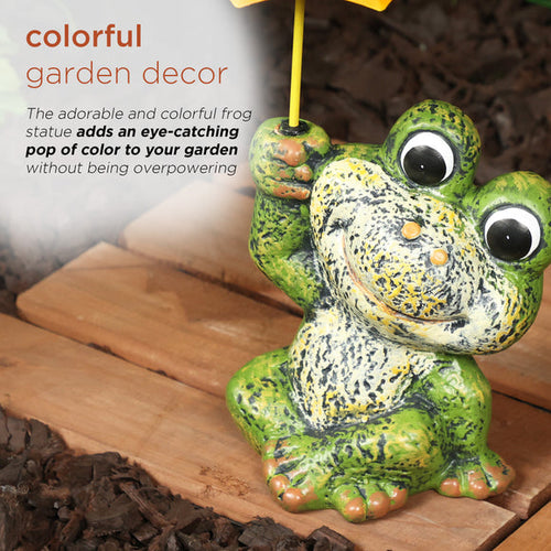 Alpine Sitting Jolly Frog with Yellow Umbrella Statue
