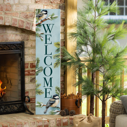 Evergreen Holly Homestead Chickadee Bird Porch Leaner Welcome 46H