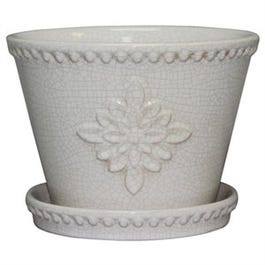 Ceramic Planter With Saucer, Lorna/White Crackle, 12-In.