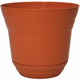 Planter with Attached Saucer, Plastic, Tango Orange, 7-In.