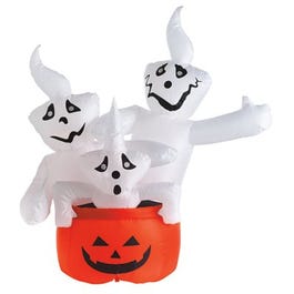 Halloween Inflatable Lawn Decoration, Stacked Ghosts, Lighted, 48-In.
