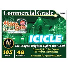 Christmas Icicle Light Set, Commercial-Grade, Clear, 105-Ct.