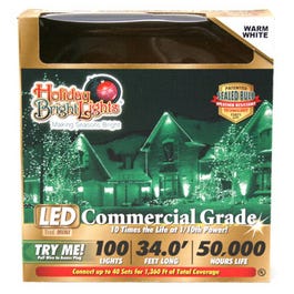 Christmas LED Light Set, T5, Commercial-Grade, Warm White, 100-Ct.