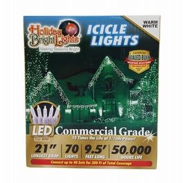 Christmas LED Icicle Light Set, T5, Commercial-Grade, Warm White, 70-Ct.