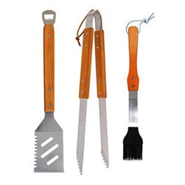 BBQ Tool Set, Wood & Stainless Steel, 3-Pc.