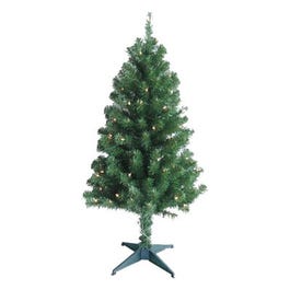 Artificial Pre-Lit Christmas Tree, 100 Clear Lights, Hinged, 4-Ft.