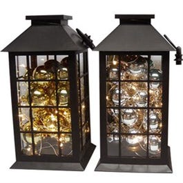 LED Christmas Lantern, Black with Ornaments, Assorted