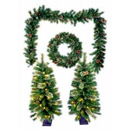 Pre-Lit Christmas Greenery Set, 50 Warm White LED Lights/Tree, 5-Pc.