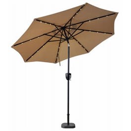 Patio Umbrella + Bluetooth Speaker & Lights, Solar Powered, Taupe, 9-Ft.