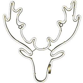 LED Christmas Window Decoration, Neon Flex White Deer Head, 18-In.