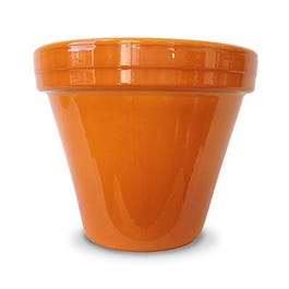 Flower Pot, Orange Ceramic, 6.5 x 5.5-In.